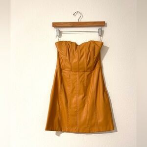 New with tags! NWT Zara camel colored strapless faux leather dress Size small